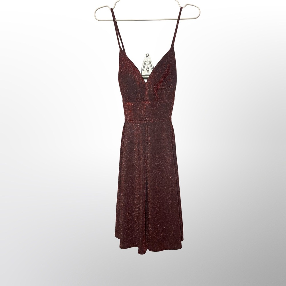 Siénteme Red Glitter Spaghetti Strap Dress Size 9 A-Line Partywear Cocktail